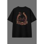 Vsrn At Nalı Kovboy Tasarım Arka Baskılı Siyah Oversize T Shirt - XL