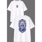 Vsrn Çerçeve Kadın Tasarım Ön Arka Baskılı Beyaz Oversize T Shirt - XL