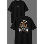 Vsrn Gaz Maskesi Tasarım Ön Arka Baskılı Siyah Oversize T Shirt