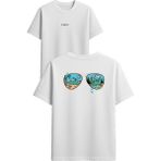 Vsrn Güneş Gözlüğü Tasarım Baskılı Beyaz Oversize T-Shirt