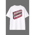 Vsrn Kaset Çalar Tasarım Arka Baskılı Beyaz Oversize T Shirt - XL