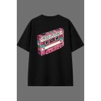 Vsrn Kaset Çalar Tasarım Arka Baskılı Siyah Oversize T Shirt - XL