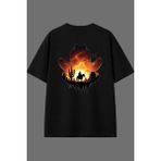 Vsrn Kovboy Şapkası Tasarım Arka Baskılı Siyah Oversize T Shirt - XL
