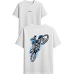 Vsrn Mavi Cross Motor Tasarım Baskılı Beyaz Oversize T-Shirt