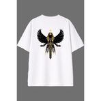 VSRN Mısır Tanrısı Tasarım Arka Baskılı Beyaz Oversize T shirt
