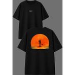 Vsrn Paddle Board Tasarım Ön Arka Baskılı Siyah Oversize T Shirt