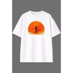 Vsrn Paddle Board Tasarım Ön Baskılı Beyaz Oversize T Shirt - XL