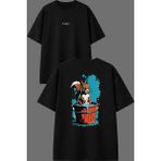 Vsrn Sincap Su Kovası Tasarım Ön Arka Baskılı Siyah Oversize T Shirt
