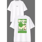 Vsrn Tombik Timsh Tasarım Ön Arka Baskılı Beyaz Oversize T Shirt
