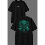 Vsrn Yeşil Gaz Maskesi Tasarım Ön Arka Baskılı Siyah Oversize T Shirt