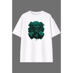 Vsrn Yeşil Gaz Maskesi Tasarım Ön Baskılı Beyaz Oversize T Shirt