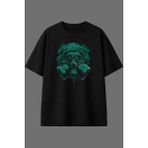 Vsrn Yeşil Gaz Maskesi Tasarım Ön Baskılı Siyah Oversize T Shirt - XL