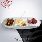 Vuao 3 Bölmeli Porselen Servis Tabağı 38X14 cm - Porselen Sunum Tabağı Kahvaltılık ve Çerezlik - Modern 3 Gözlü Porselen Tabak - Sofralar Için Büyük Boy Sunumluk Klasik Porselen Servis Tabağı Seti