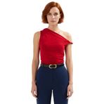 Vücuda Oturan Örme Bluz Basic Kısa Kollu Konforlu Kesim Modern Stil Dayanıklı Malzeme_Kırmızı-M