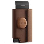VULKIT Airtag Kapaklı Erkek Kartlık, Açılır Kredi Kartı İtici RFID Engelleme, Kimlik Penceresi ve Bozuk Para Cebi, Manyetik Kapatma, Hediye Kutusu Paketli, Kahverengi, Minimalist