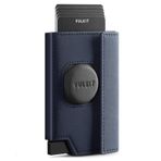 VULKIT Airtag Kapaklı Erkek Kartlık, Açılır Kredi Kartı İtici RFID Engelleme, Kimlik Penceresi ve Bozuk Para Cebi, Manyetik Kapatma, Hediye Kutusu Paketli, Mavi, Minimalista
