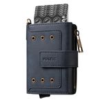 VULKIT Alüminyum POP UP Kart Kılıflı Trifold Erkek Akıllı Cüzdan RFID Korumalı, Kimlik Penceresi, Paralar için Fermuar Cep ve Faturalar/Banknotlar için Bölme, mavi, Minimalist