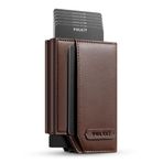 VULKIT Erkekler için Deri Akıllı Cüzdan RFID Engelleme Açılır Kredi Kartı İtici Kılıf, Kimlik Penceresi, Nakit/Fatura Bölmesi ve Bozuk Para Cebi, Hediye Kutusu Paketli, KAHVE KAHVERENGİ, Minimalist