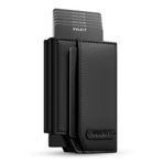 VULKIT Erkekler için Deri Akıllı Cüzdan RFID Engelleme Açılır Kredi Kartı İtici Kılıf, Kimlik Penceresi, Nakit/Fatura Bölmesi ve Bozuk Para Cebi, Hediye Kutusu Paketli, Karbon Siyahı, siyah, One Size