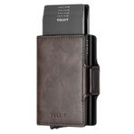 VULKIT Kredi kartı cüzdanı deri erkek cüzdanı cüzdan mini cüzdan Pop Up RFID korumalı ve 5-7 kart ve para için 2 yuvalı, S2 Espresso, S, Zarif