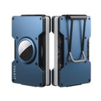 VULKIT Minimalsit Metal Cüzdan Para Klipsi ile İnce Kredi Kartı Tutucu Airtag Tutucu ile Uyumlu Ön Cep Bussniness Kart Cüzdan erkekler için, Mavi