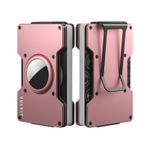 VULKIT Minimalsit Metal Cüzdan Para Klipsi ile İnce Kredi Kartı Tutucu Airtag Tutucu ile Uyumlu Ön Cep Bussniness Kart Cüzdan erkekler için, Pembe Altın, minimalist