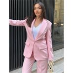 Vuntal Butik Blazer Takım Elbise Tek Düğme Ceket Pantolon - 2XL - Şeker Pembe
