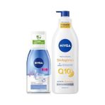 Vuralsin38 Çift Fazlı Göz Makyaj Temizleme Suyu 125ML ve Q10 Sıkılaştırıcı Nemlendirici Vücut Losyonu 400ML, C Vitamini, Kolajen Tetikleyici, Biotin, Suya Dayanıklı Makyaj - Option-1