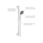Vuralsin38 Start 100 Sürgülü Duş Seti, 600 mm Sürgülü Ray, 100MM El Duşu 3 Akışlı, 1750 mm Duş Hortumu, Kireç Önleyici Sistem, Duş Başlığı, Krom, 26032000 - Option-1
