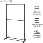 Vusign 2 Katlı Karbon Çelik Elbise Askısı Metal Kıyafet Askılığı 100X180 cm Ahşap Rengi
