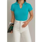 vuvutasarım Yeni Sezon Kadın Esnek Triko Kumaş V Yaka Kısa Kollu Basic Bluz 0271