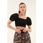 vuvutasarım Yeni Sezon Kadın Kare Yaka Kısa Kollu Crop Bluz 44030