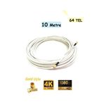 Vwin 10 Metre Gold Uçlu 64 Tel Rg6-U4 Anten Uydu Kablosu Full HD 1080 3D 4K Uyumlu "Tak Kullan"