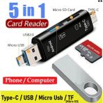 Vwin 5 In 1 Kart Okuyucu Type C / USB 2.0 / Mikro USB / Micro Sd (Tf) Otg Dönüştürücü - Siyah