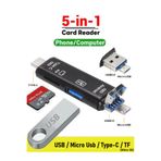 Vwin 5 In 1 Kart Okuyucu Type C / USB 2.0 / Mikro USB / Micro Sd (Tf) Otg Dönüştürücü