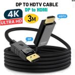 Vwin Dp To HDMI Çevirici Kablo 4K*30Hz Display Port Displayport To HDMI Dönüştürücü 3 mt - 0 - Siyah