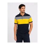 Vyora Erkek Pike Kumaş Çizgili Polo Yaka Tişört Kısa Kol Yazlık T-Shirt - Lacivert