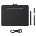 Wacom Intuos Medium çizim tableti, çizim ve fotoğraf düzenleme için tablet, basınca duyarlı kalemli, siyah, ev ofis ve e-öğrenme için ideal