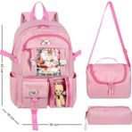 Waddell Kore Kawaii Tarzı Okul Sırt Çantası,günlük Sırt Çantası Termal Beslenme Çantası ve Kalemlik - Pembe - 43-18-30