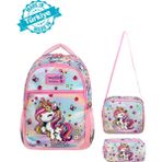 Waddell Lisanslı Unicorn Desenli Ilkokul Sırt Çantası,beslenme Çantası ve Kalemlik,okul Çantası Set - Toz Pembe - 40-17-30