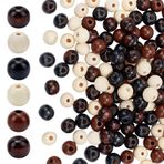 WADORN 300 adet 6 stil ahşap boncuk, el işi için, 12 mm yuvarlak doğal ahşap boncuklar, büyük delikli ahşap boncuklar, örgü saçlar için, gevşek ahşap, mesafe tutucu boncuklar, makrome çelenk
