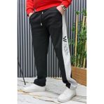 Wafrazon Erkek 2 Iplik Şardonlu Wafra Baskılı Garnili Baggy Eşofman Altı - 2XL - Siyah