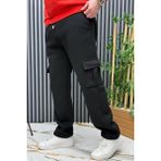 Wafrazon Erkek 3 Iplik Şardonlu Kargo Cep Baggy Eşofman Altı - XL - Siyah