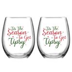 Waipfaru Tis the Season to Get Tipsy Noel Sapsız Şarap Kadehi, 2'li Noel Şarap Kadehi Seti Komik Noel Tatil Düğün Hediyeleri Kadınlar Arkadaşlar Erkekler için aile Wino, 445 ml