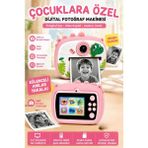 Wair Teknoloji Dinozor Temalı Çocuk Dijital Fotoğraf Makinesi Termal Baskılı Kamera Selfie Kameralı Türkçe Menü - Pembe