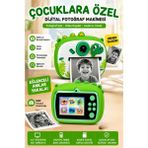 Wair Teknoloji Dinozor Temalı Çocuk Dijital Fotoğraf Makinesi Termal Baskılı Kamera Selfie Kameralı Türkçe Menü - Yeşil