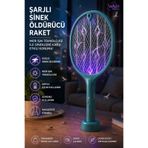 Wair Teknoloji Yeşil Şarjlı Elektrikli Sinek Öldürücü Raket Mor Işıklı Masaüstü Standlı USB Şarjlı 2 Modlu Sinek Kovucu
