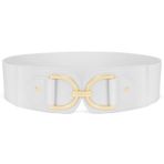 Waist Wow Kadınlar için geniş kemer elbise moda elastik bel kemeri kadın streç kemer kadınlar için altın tokalı kalça kemeri, Beyaz, Fit Taillengröße 101cm-109cm
