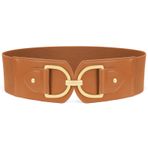 Waist Wow Kadınlar için geniş kemer elbise moda elastik bel kemeri kadın streç kemer kadınlar için altın tokalı kalça kemeri, Kahverengi, Fit Taillengröße 101cm-109cm