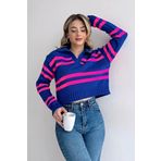 WAK Kadın Polo Yaka Çizgili Crop Kazak